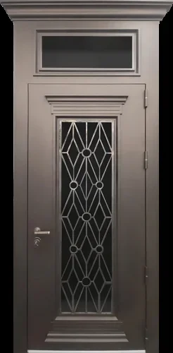 Наружная дверь с фрамугой и решёткой №70