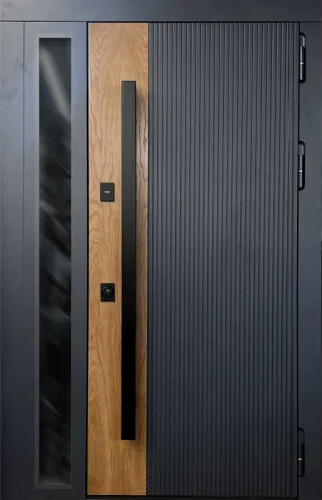 Утепленная двухстворчатая дверь с вертикальной ручкой №36