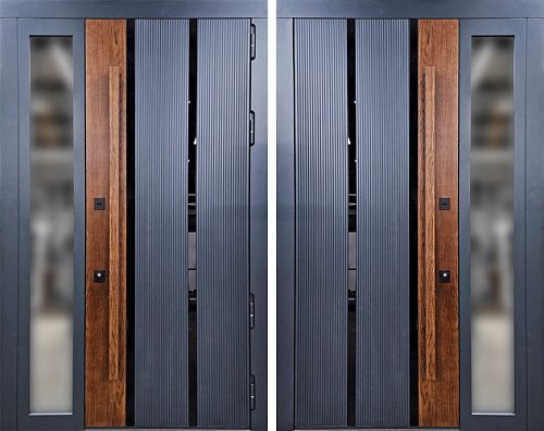 Двупольная металлическая дверь со стеклом №29
