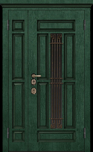Широкая металлическая дверь зеленого цвета МДФ №39