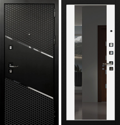 Черная металлическая дверь с зеркалом внутри №19