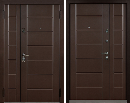 Полуторная входная дверь коричневого цвета №14