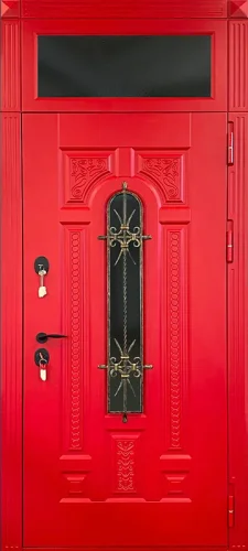 Красная дверь со вставкой сверху + ковка №59