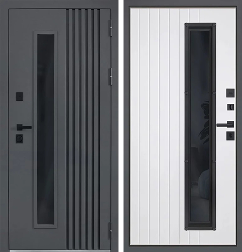 Тёмно-серая металлическая дверь со стеклопакетом в частный дом №9