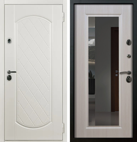 Белая входная дверь с зеркалом №4