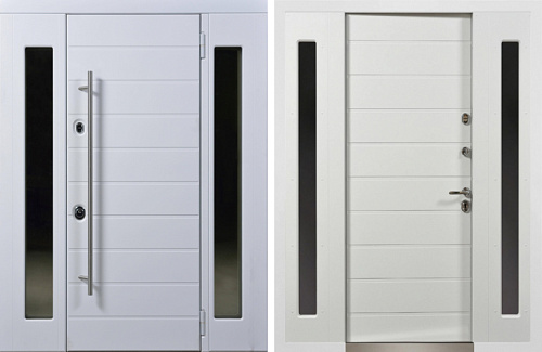 Входная дверь белая с двух сторон с теговой ручкой №33