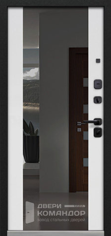 Входная дверь серая снаружи / белая внутри с зеркалом и глазком №18 размером 900x2000 мм - внутренняя сторона