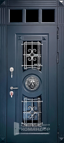 Входная дверь со львом и кованной решёткой №62 - наружная сторона