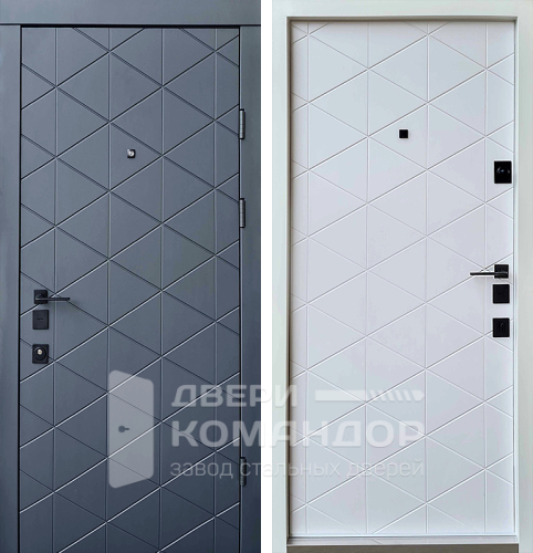 Входная дверь с МДФ панелью синяя и белая №117